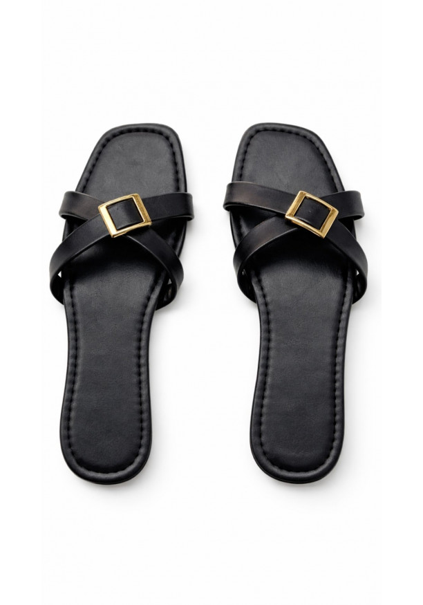SIYALA BLACK STRAP SLIPPERS